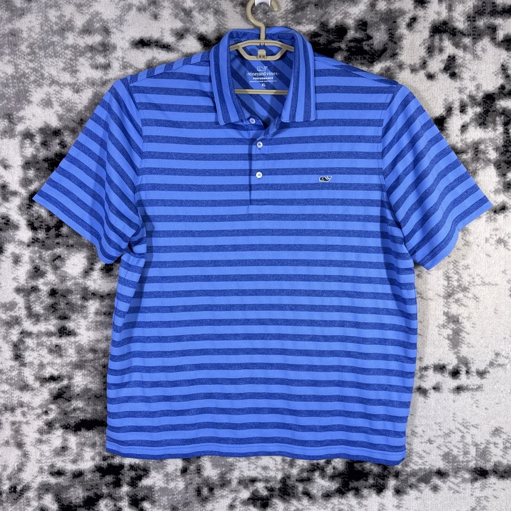 Vineyard Vines Performance Polo Shirt Mens Size Extra Large Blue Striped Preppy